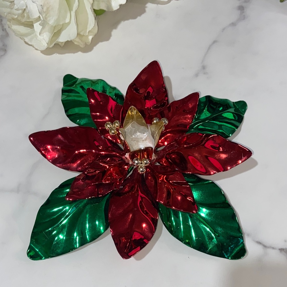 Department 56 Red and Green Poinsettia Ornament Candle Holder